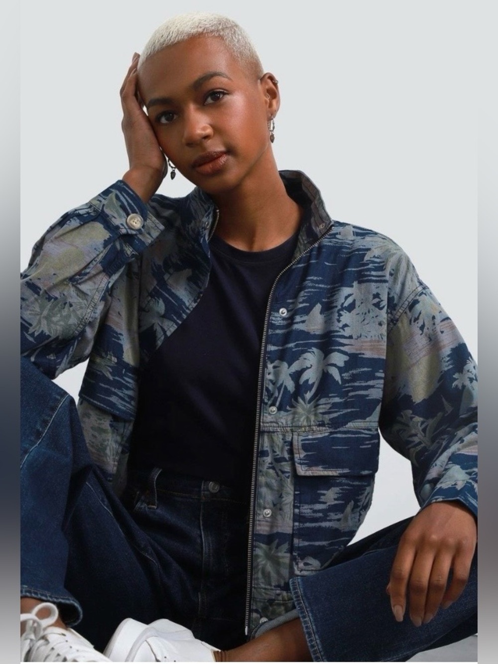 Gap Hawaiian Print Linen Cotton Utility Jacket, size M, NWOT